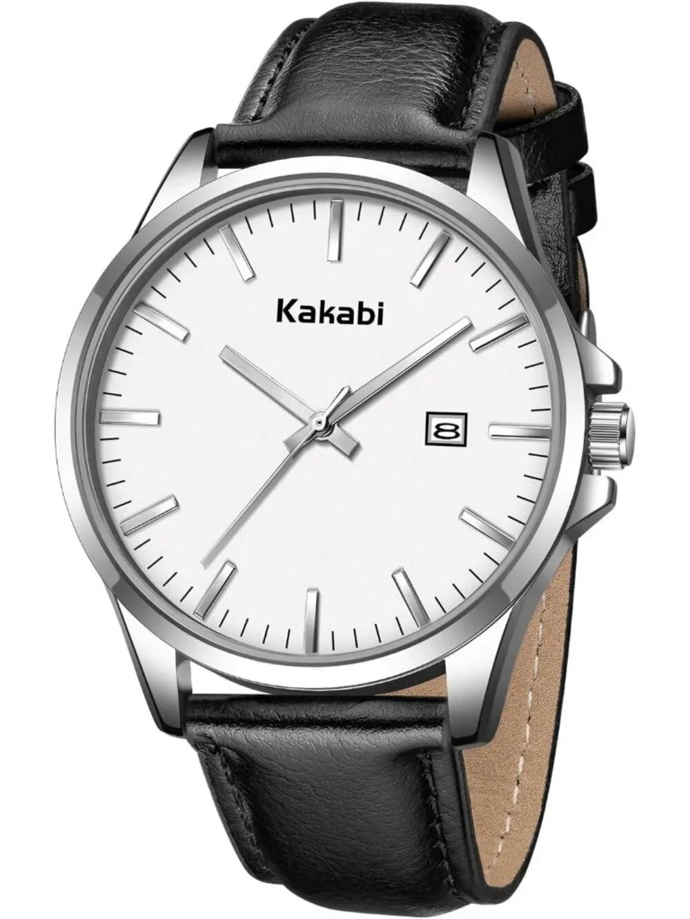 Men's Black White Minimalist Fashion Leather Strap Classic Analog Quartz Watch